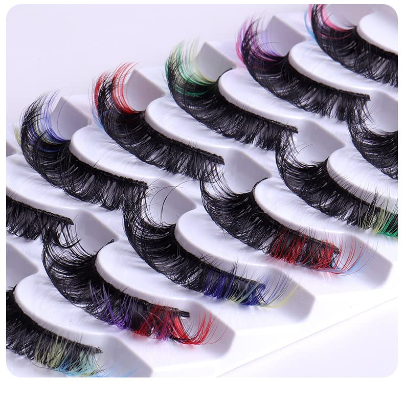 BSLVWG Coloured False Eyelashes - Russian Strip Faux Mink Lashes - Fluffy Wispy With Color (7 MIX Colors) (01) - Image 3