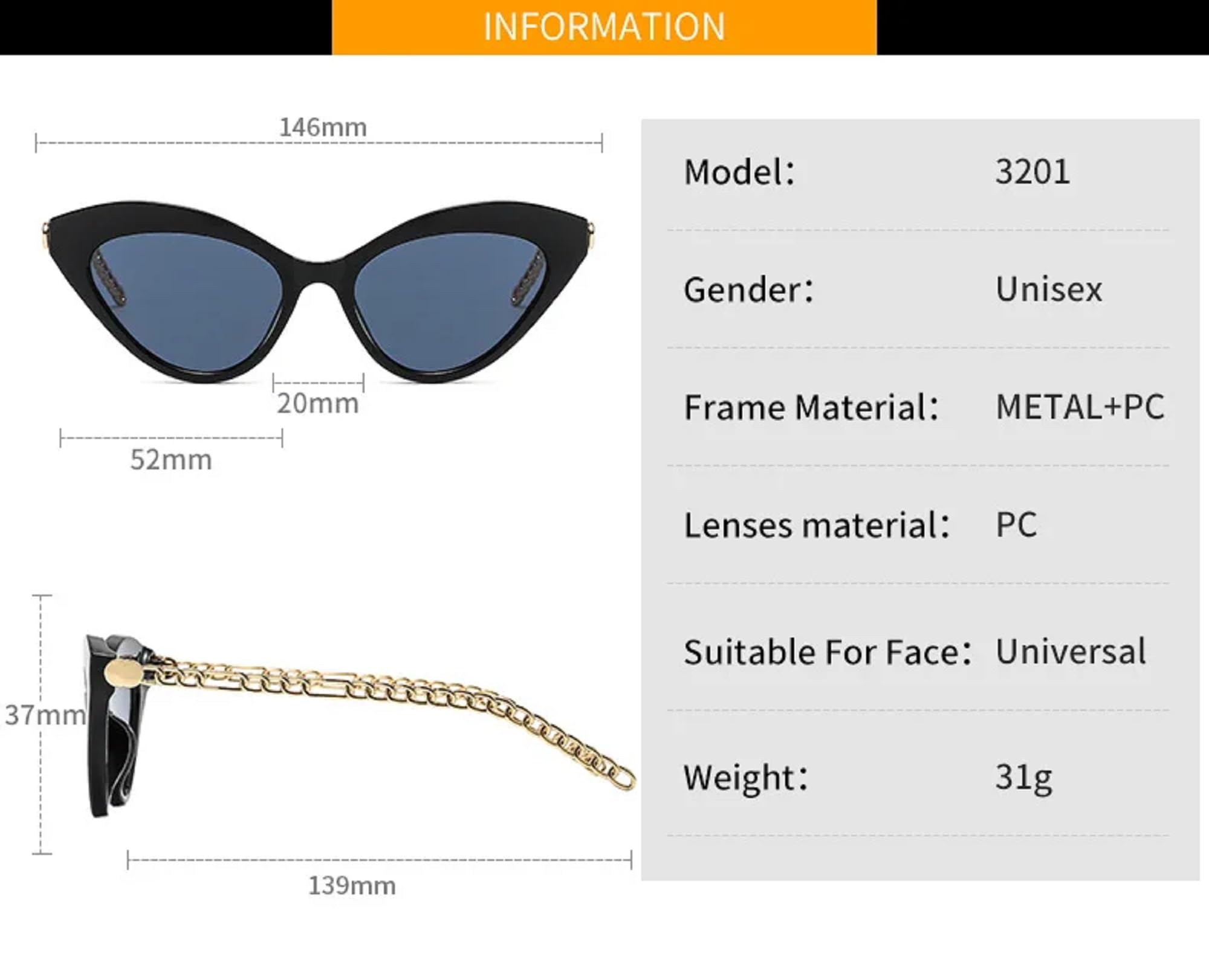 AUGEN By Visions India - Gafas de sol unisex con diseño de ojo de gato, estilo retro, vintage, protección UV400, tamaño mediano (161)
