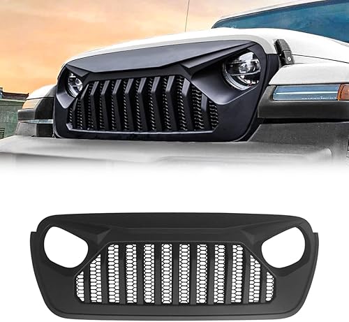 Rejilla delantera Vader compatible con Jeep Wrangler JL 2018-2025 y Gladiator JT 2020-2025, sin TrailCam (negro mate)
