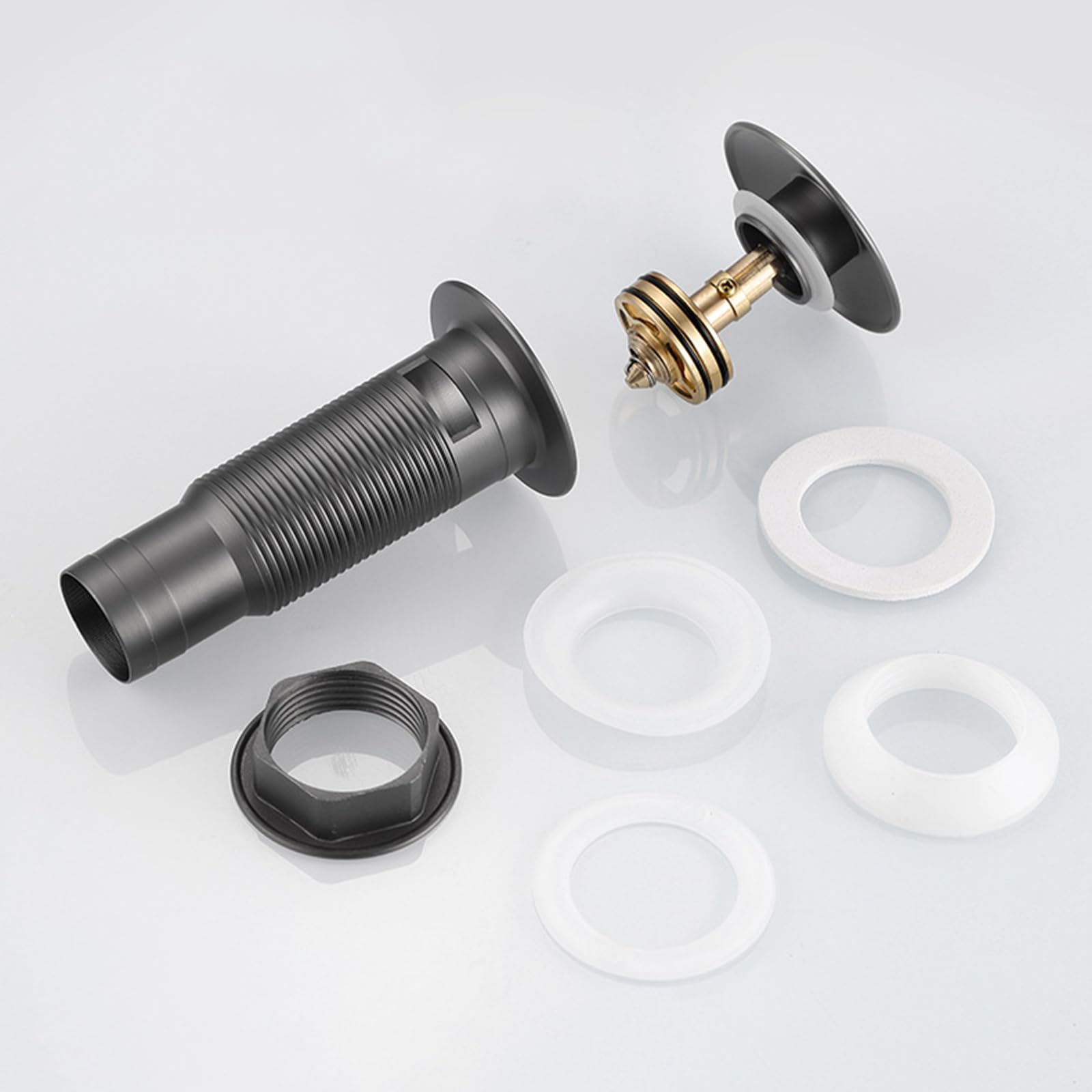 VáLvula Para Lavabo Clic Clac Tapon Lavabo Universal G1 1/4“ DesagüE Lavabo Universal Prensa De Resorte Totalmente De Cobre,gris Pistola,Sin Agujero De Desbordamiento