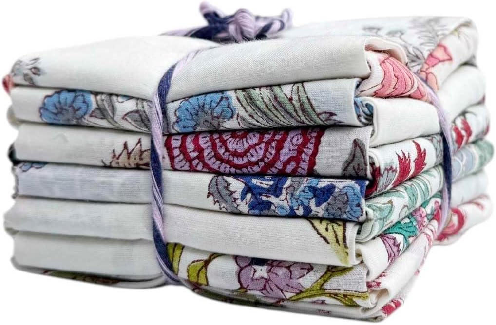 Makers Craft 12 Pieces Pack 18'' x 22'' Fat Quarters Hand Block Print Indian Cotton Fabic DIY for Craft, Quilting, Sewing, Patch Work and Many More