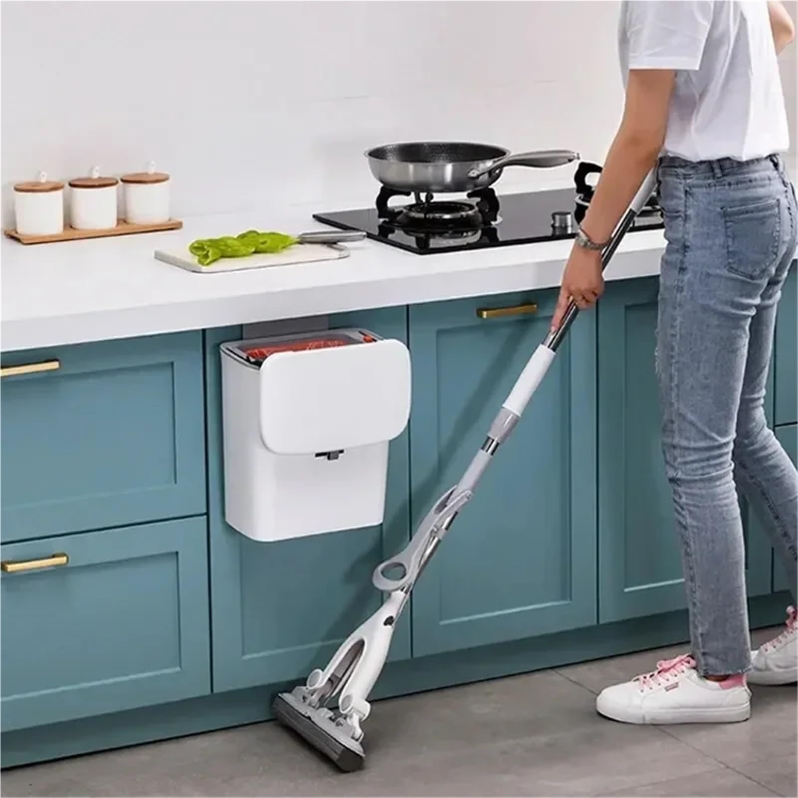 Cestino A Parete Secchio for rifiuti da cucina montato a parete for uso domestico, grande capacità con coperchio, secchio sanitario, coperchio elastico, secchio sigillato Per La Cucina(9L,White)