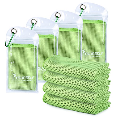 Syourself Cooling Towel, Cooling Towels For Neck,4 Pack 40" X 12"Ice Towel For Instant Cooling Relief, Soft Breathable Chilly Towel, Perfect Yoga, Golf, Sports, Athletes, Camping Towel(Green) #TOP9