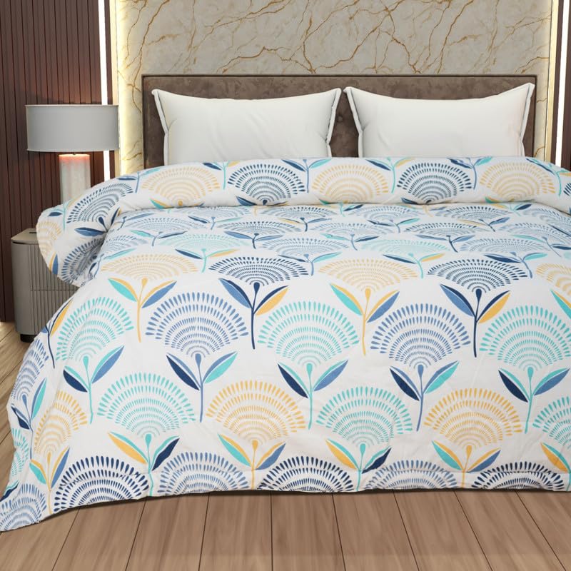 Image of Utopia Bedding Microfiber AC Comforter for King Size 220x240 cm - Lightweight, Skin-Safe & Hotel-Style Quilted Blanket with Floral Print -Off White