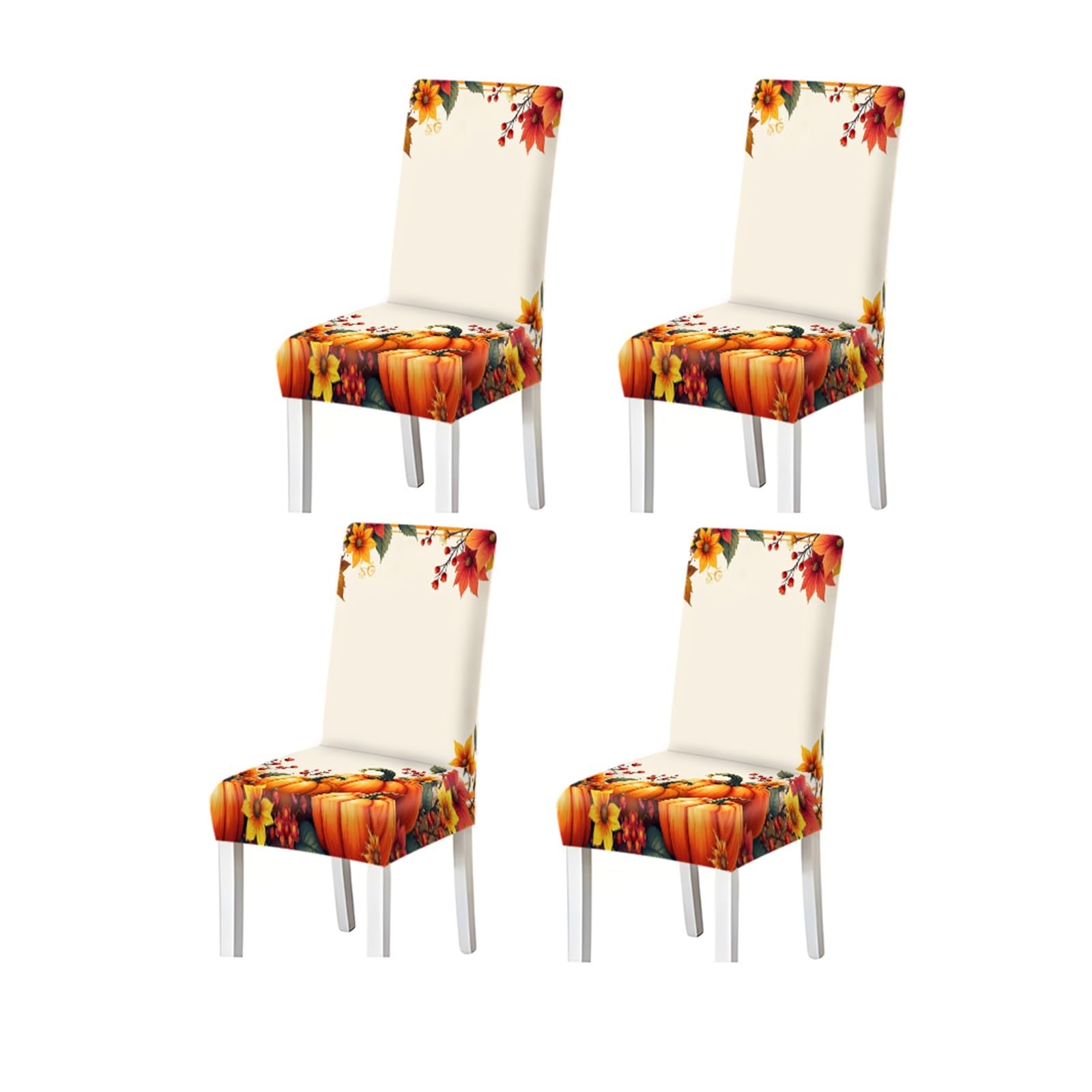 BOSUYBN Autumn Pumpkin & Floral Print Stretch Dining Chair Covers, Set Of 2/4/6 Furniture Protectors for Home Dining Room(4PCSChair cover)