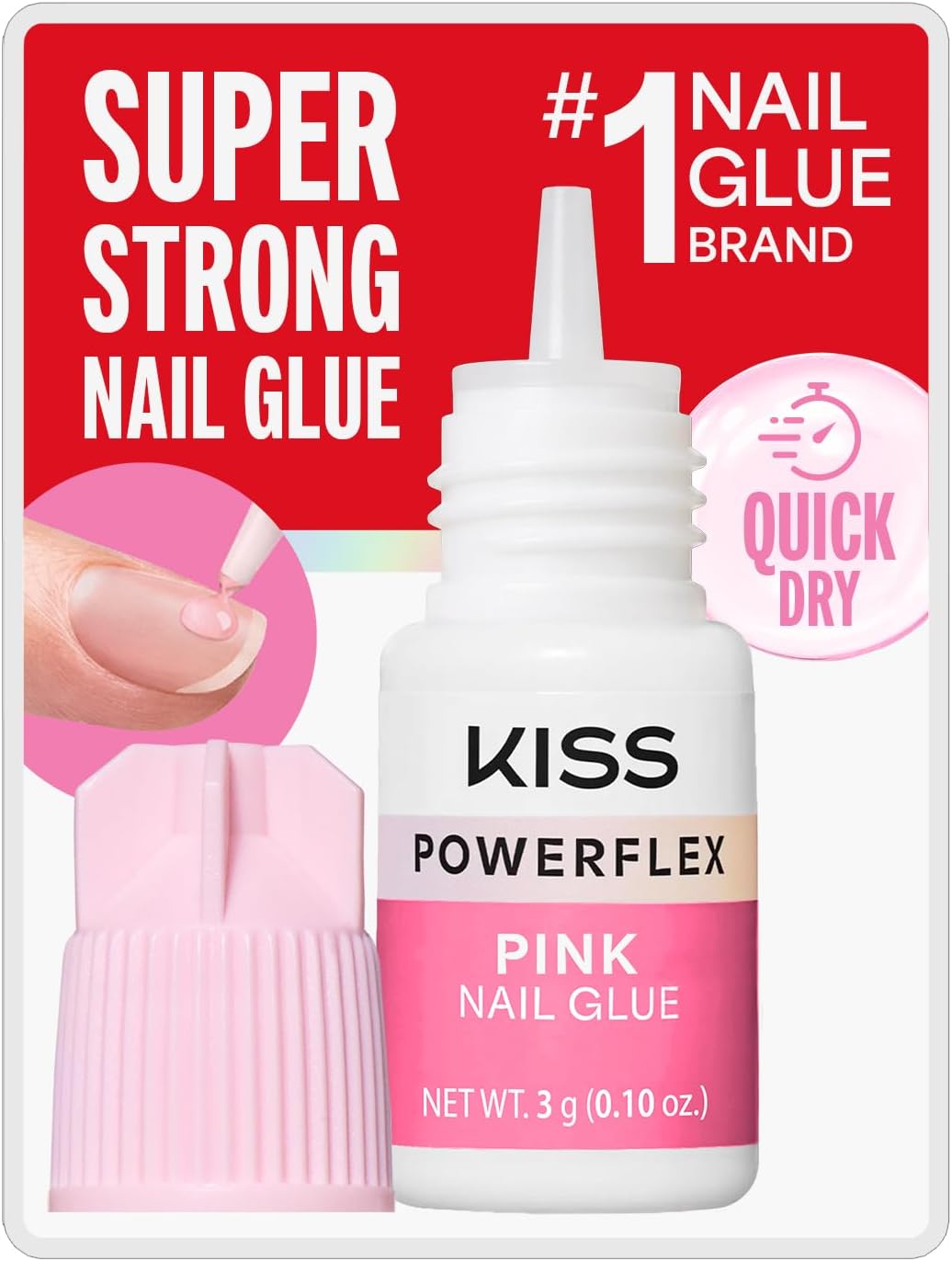 Kiss Powerflex, Nail Glue for Press On Nails, Nail Bond, Includes 3g Pink Glue