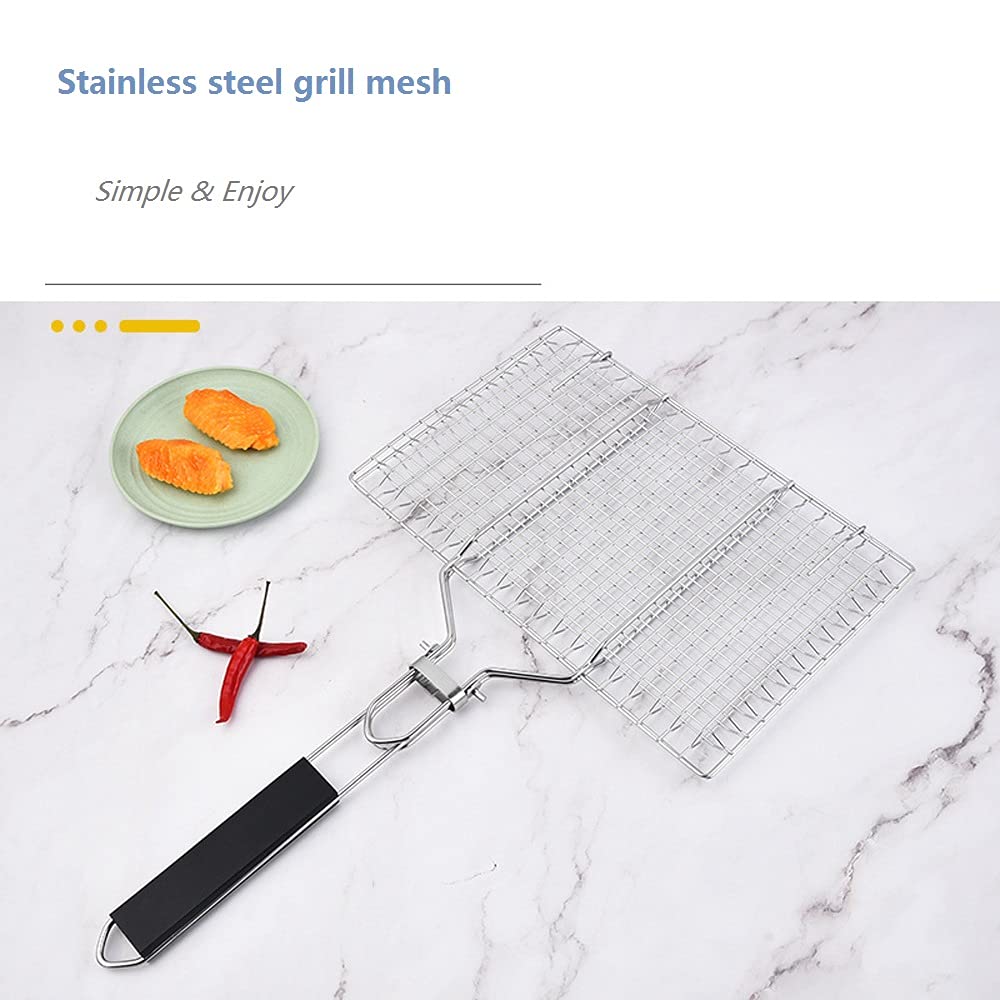 Cesta plegable portátil de acero inoxidable para barbacoa – Accesorio de malla para parrilla de pescado para barbacoa al aire libre, perfecto para acampar y experiencia de cocina en el portón trasero