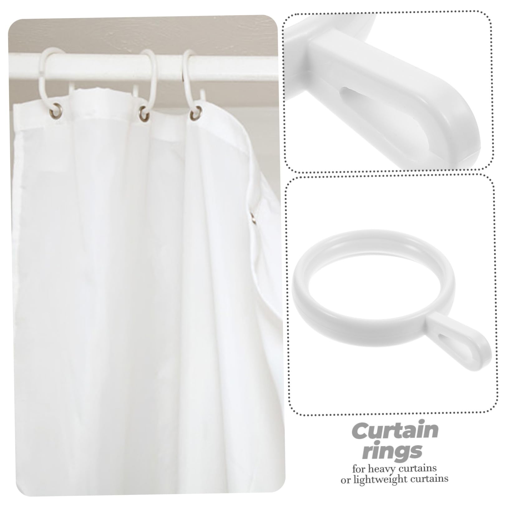 Anneaux de Tringle à Rideaux Blancs en PP 190 Pièces, Design Épaissi