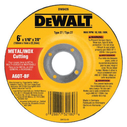 DEWALT DW8426 6-Inch by 1/16-Inch by 7/8-Inch Metal/INOX Cutting Wheel (Qty of 1)