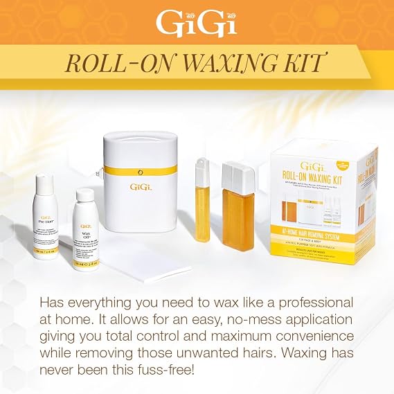 Gigi Roll on Waxing Kit At-Home Hair Removal for Face & Body with All-Purpose Soft Wax Roller for Smooth Skin
