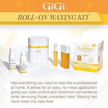 Gigi Roll on Waxing Kit At-Home Hair Removal for Face & Body with All-Purpose Soft Wax Roller for Smooth Skin