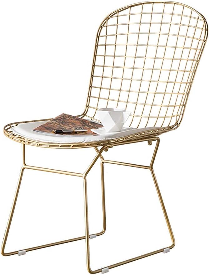Shi xiang shop Metal Wire Industrial Chair, Iron Art Dining Chair with PU Cushion, Modern Minimalist Lounge Chair, Accent Chair Armless (Color : Gold)