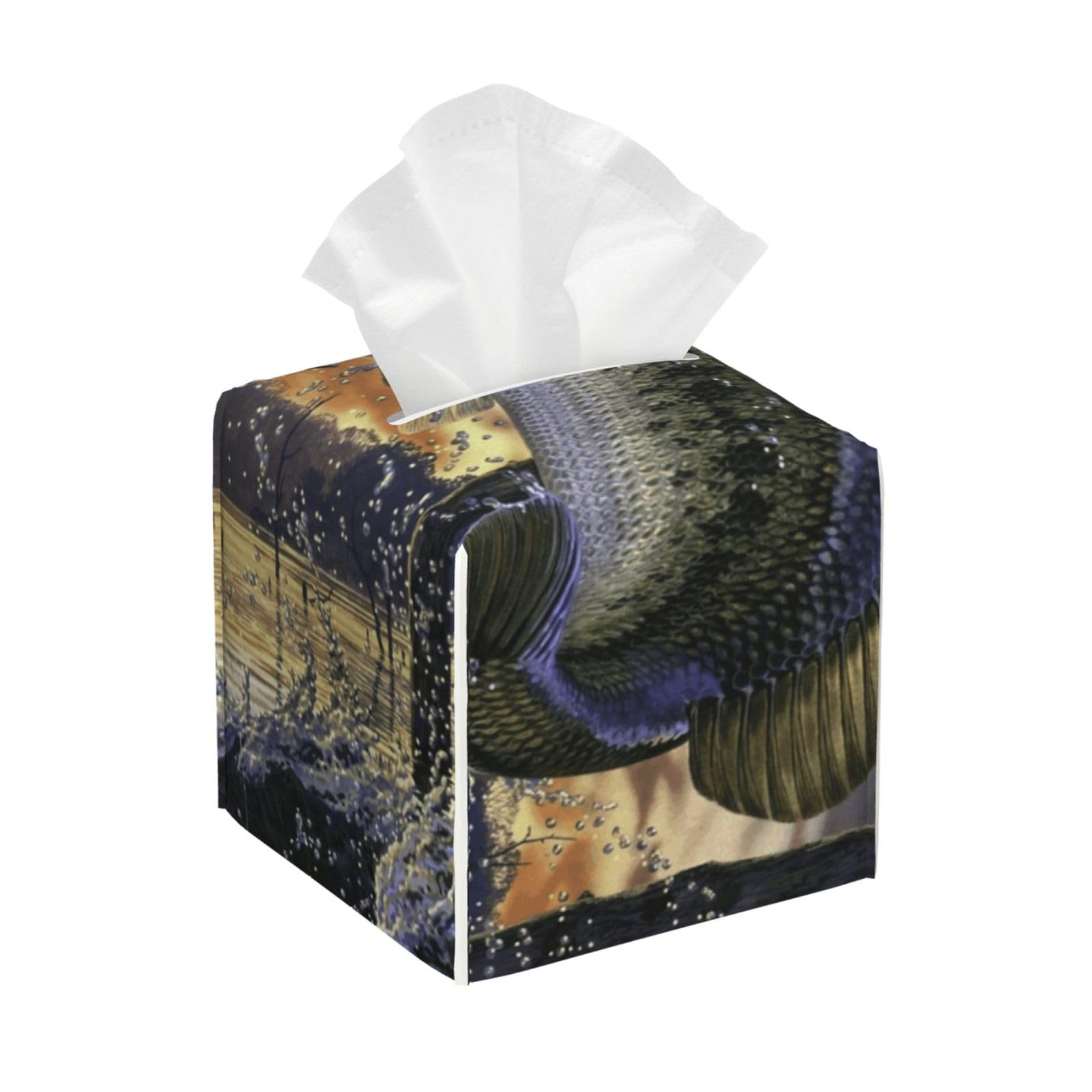 Bass Fish Sunrise Square Tissue Box Cover with Modern and Stylish Bottom Tissue Box Storage Space