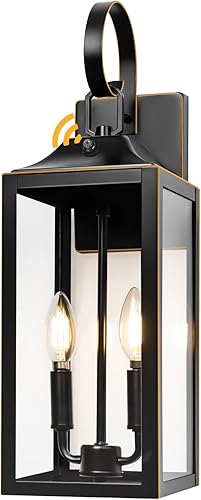 Miniatura 7 de Yolsunes Iluminación exterior grande del atardecer al amanecer, lámpara de montaje en pared exterior negra de 19 pulgadas con borde dorado, lámpara