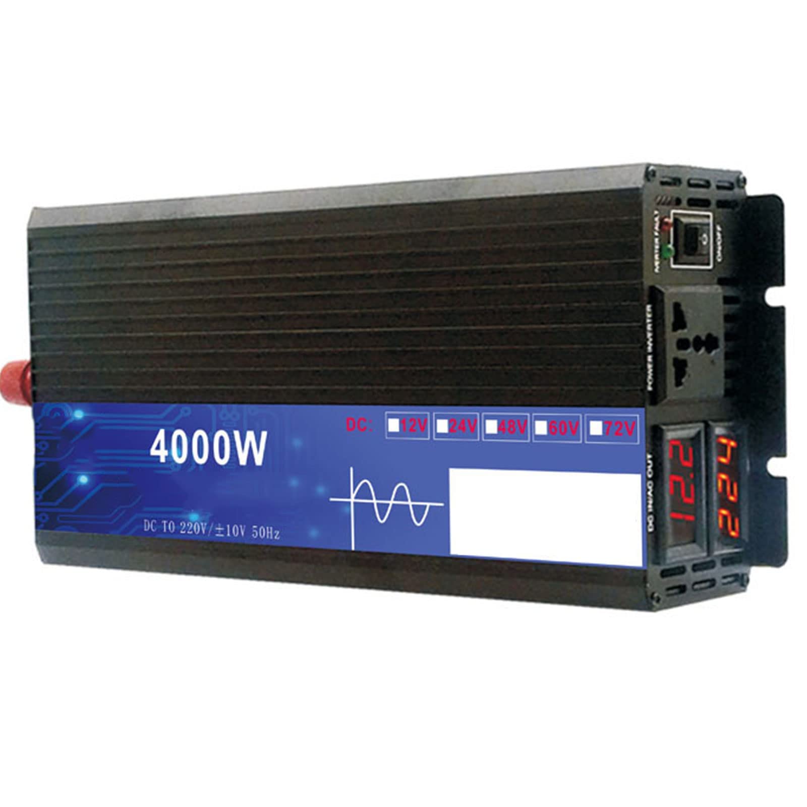 RajoNN Inversor de Onda sinusoidal Pura de 3000 W/4000 W/5000 W DC 12 V/24 V/48 V/60 V a AC 220 V, inversor de Corriente para Coche con Pantalla LED y Salidas, para Viajes en camión RV