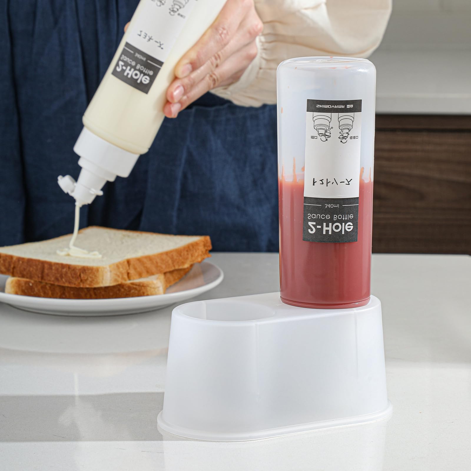 TERRIFI Condiment Squeeze Bottles, Clear BPA Free Commercial Condiment Set, Multipurpose 11.5oz Sauce Bottles for Ketchup, Dressing, 340ML