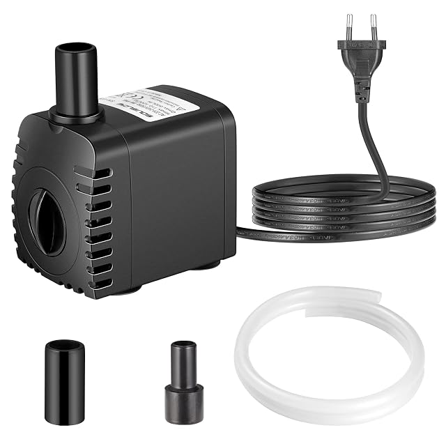 SOUSLOW 8W Bomba de Agua Sumergible 600L/H AC220-240V con 2 Boquillas para Acuario Pecera Estanque Fuentes…