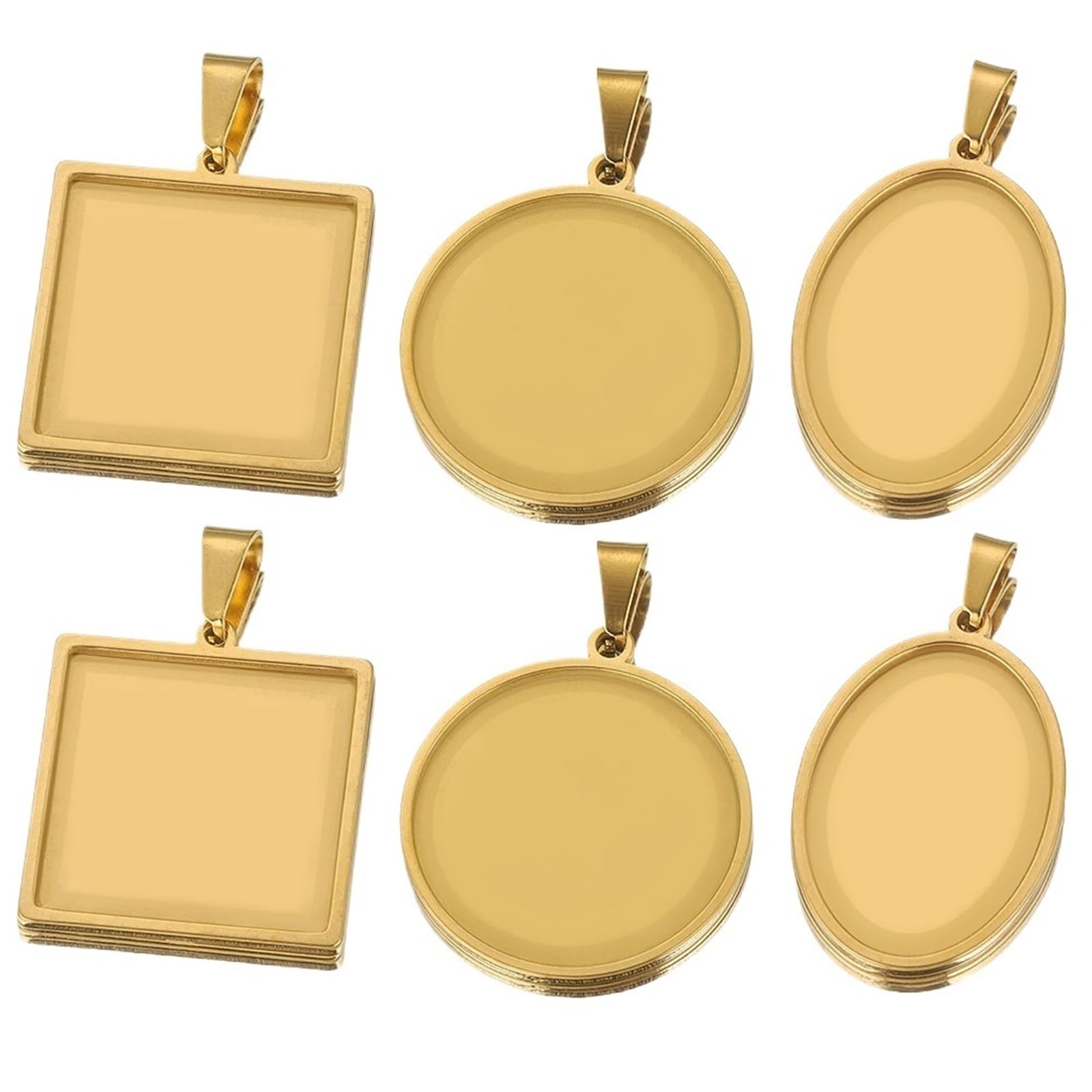 IULGFSC Pendant tray， Stainless Steel PVD Gold Oval Round Square Assorted(Oval 18x25mm)