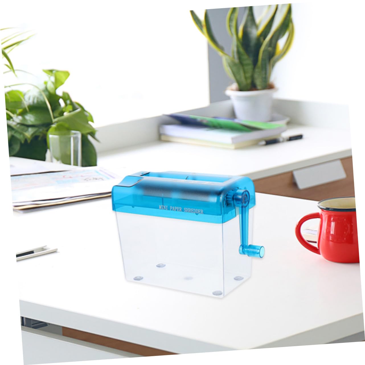 DOITOOL 2 Piezas Trituradora de Portátil Manual Mini Diseño de Manivela para Oficina Escuela y Papel Shredder Seguro y de Unidades Rosa y Azul