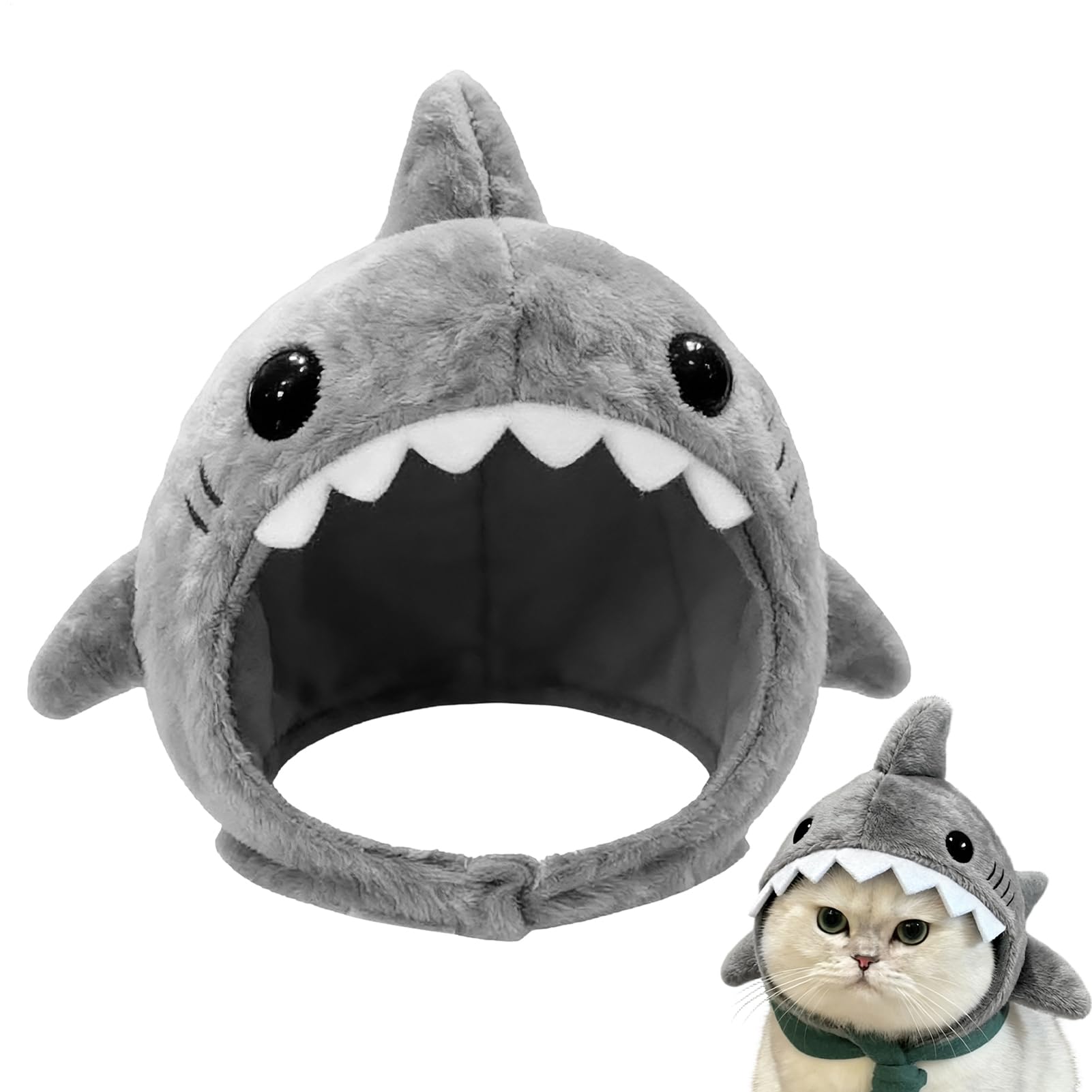 Mignon chapeau de chat - Accessoire de vêtements chaud réglable en forme de requin pour chaton - Bonnet de requin de chat - Pour déguisement fête cosplay événements