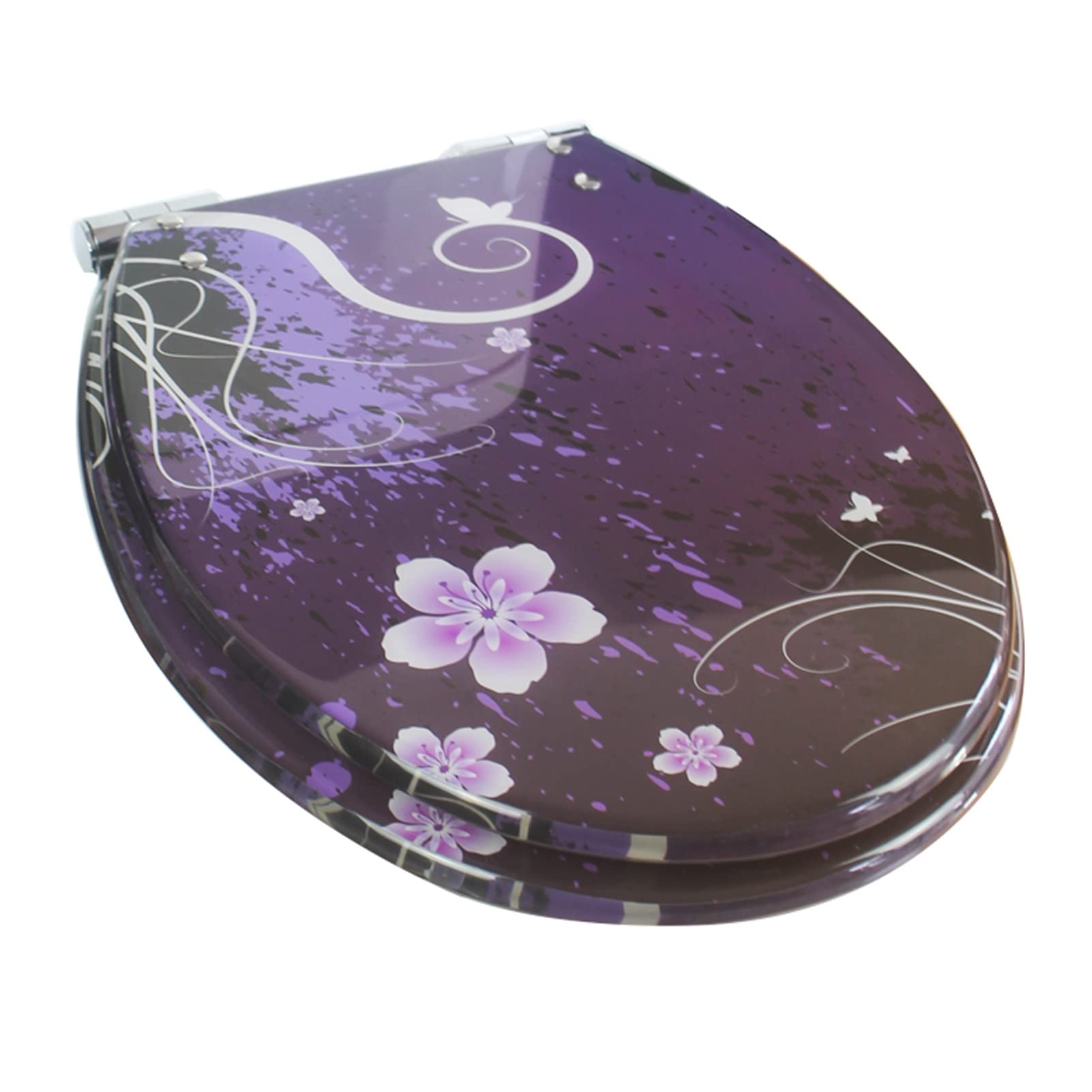 Sedile della Toilette in Resina, Fiore Viola 3D Effect Heavy-Duty Duty Duty Duty Slow Down Seat, Cerniera Regolabile in Acciaio Inox, Adatto for O/V/U Toilette