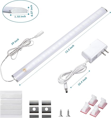 Vista 12 de Luz LED con adaptador de corriente, de 12 pulgadas, con función de memoria, blanca fría 6000 K, para debajo del gabinete, armario, mesa de trabajo