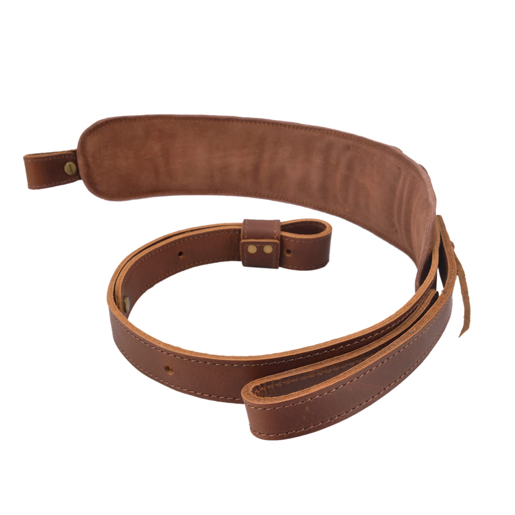 Leather Rifle Shoulder Sling, Padding Shotgun Ammo Shell Straps for .357 .308 .45-70 .44mag 12Ga 16Ga 20Ga (12 Gauge, Brown + Swivels)