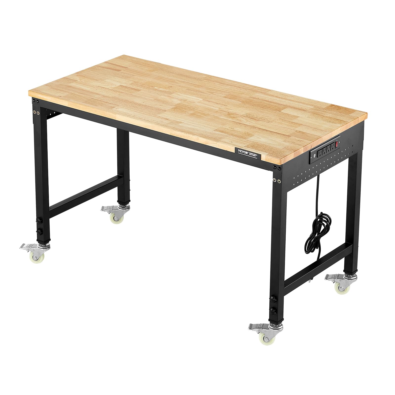 VEVOR Werkbank 1220x610x711-1003mm, 907 Tragkraft, Werkbank mit Steckdose, Rädern und Stecktafel, robuster Arbeitstisch mit Eichenholzplatte für Garage, Werkstatt, Büro und Zuhause