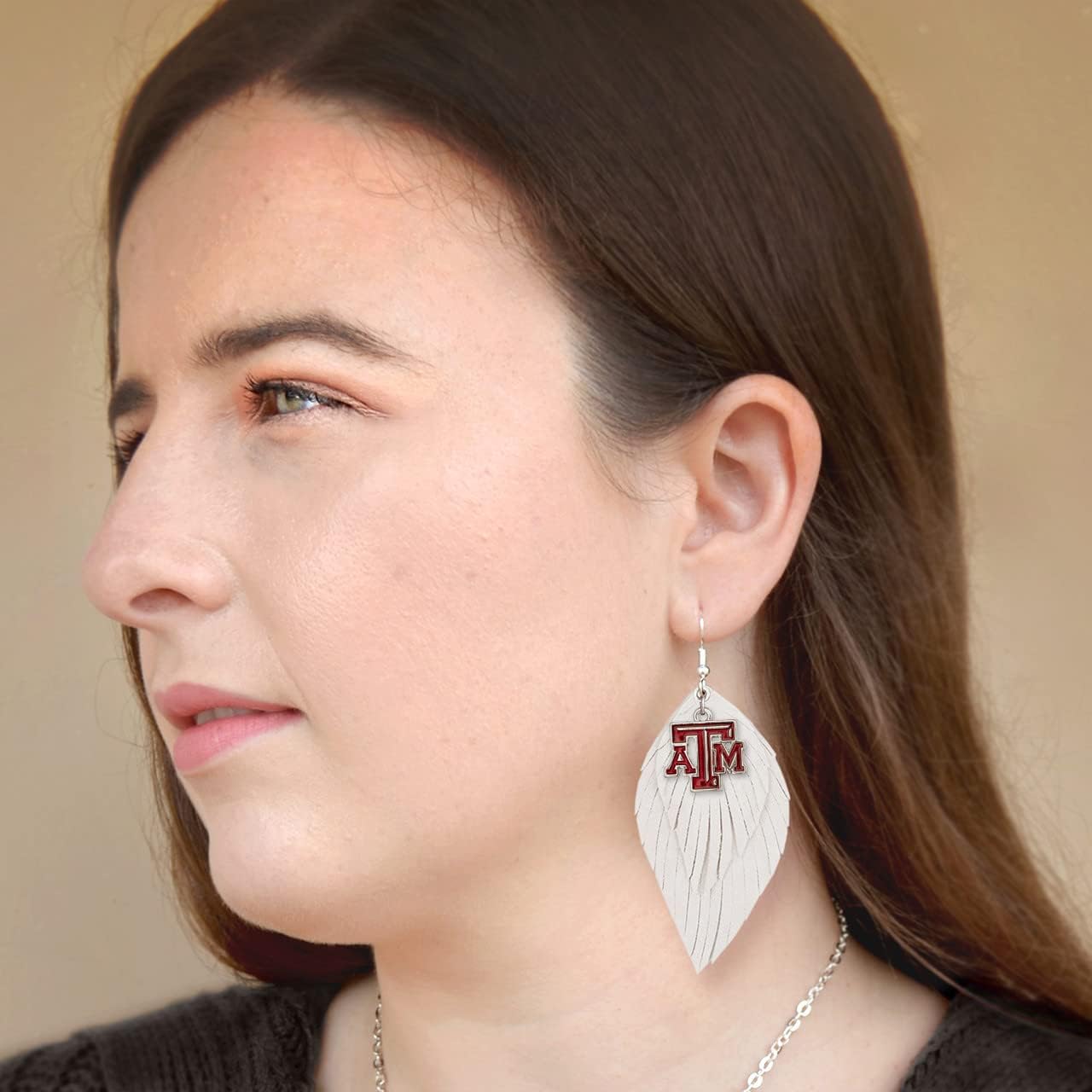 Texas A&M Aggies White Maroon Boho Leather Feather Wire Earrings Jewelry TAM - Image 2
