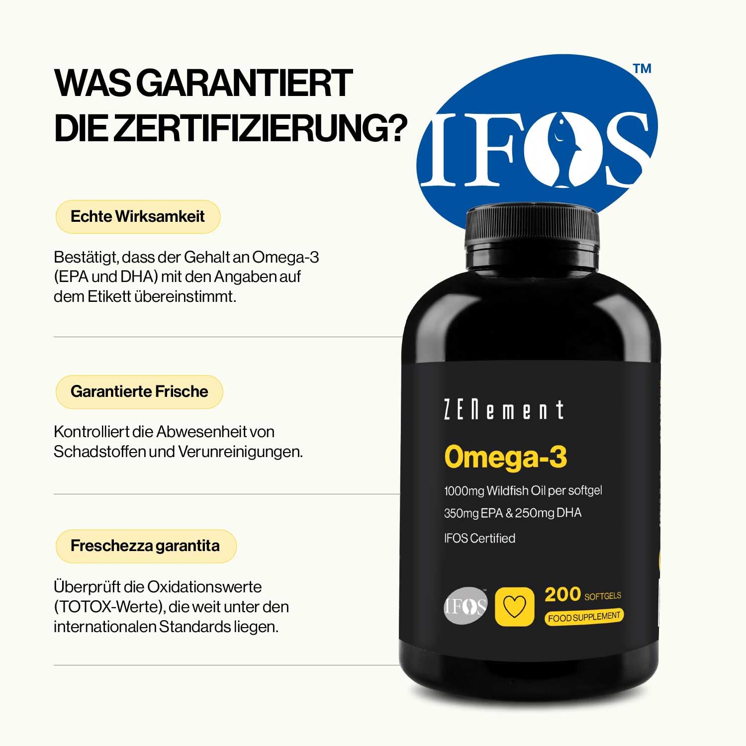 Omega-3 IFOS - 2000 mg (700 mg EPA + 500 mg DHA), Vitamin E - 200 Kapseln