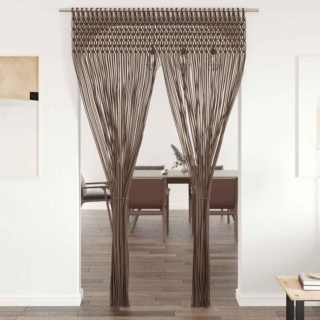 Rideau en macramé - Taupe - 140 x 240 cm - En coton - Décoration de fenêtre - Brise-vue - Séparateur de pièce pour porte et balcon - Avec pattes - Lavable - Pour tringle et rail