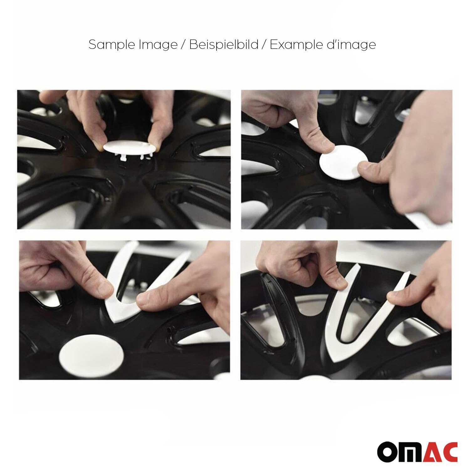 OMAC 4X Radkappen Radzierblenden Radblenden 15" Zoll Stahlfelgen Matt Schwarz-Gelb