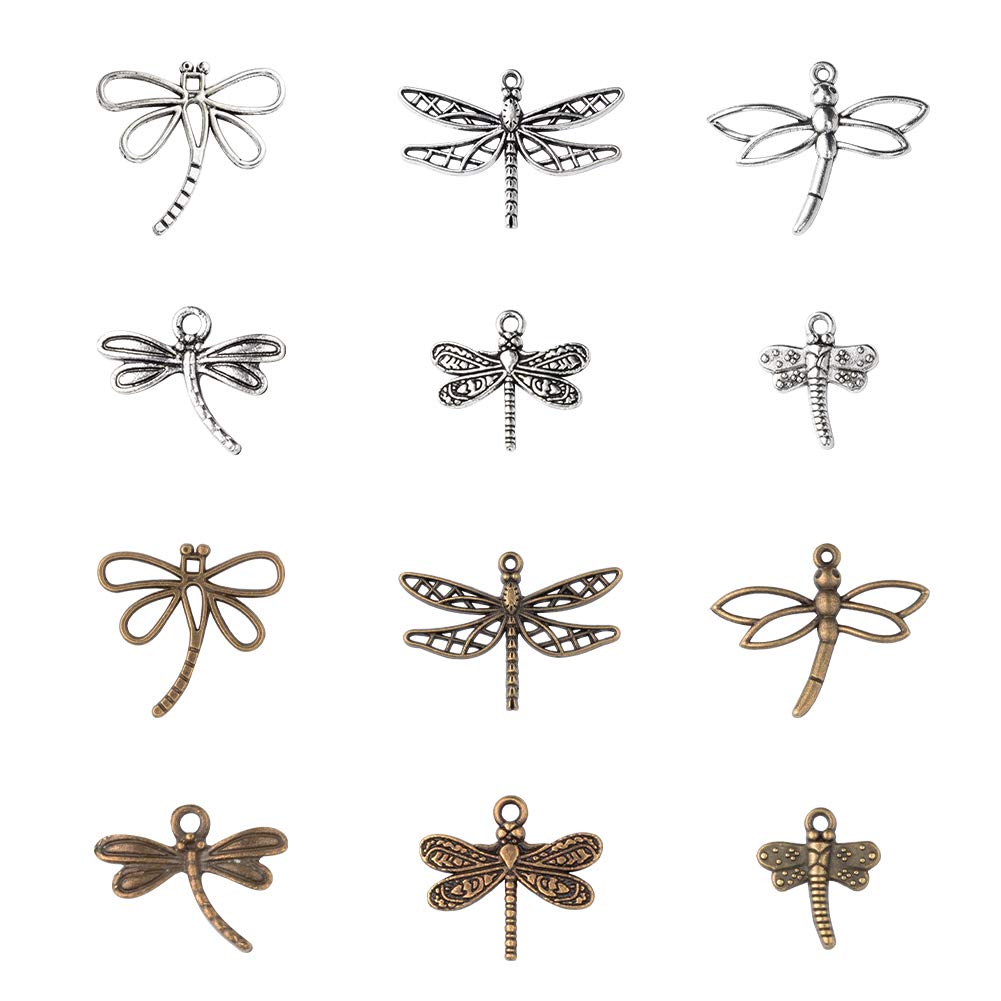 PH PandaHall about 48pcs Assorted Dragonfly Charm Pendant Connector for DIY Jewellery Making Accessaries