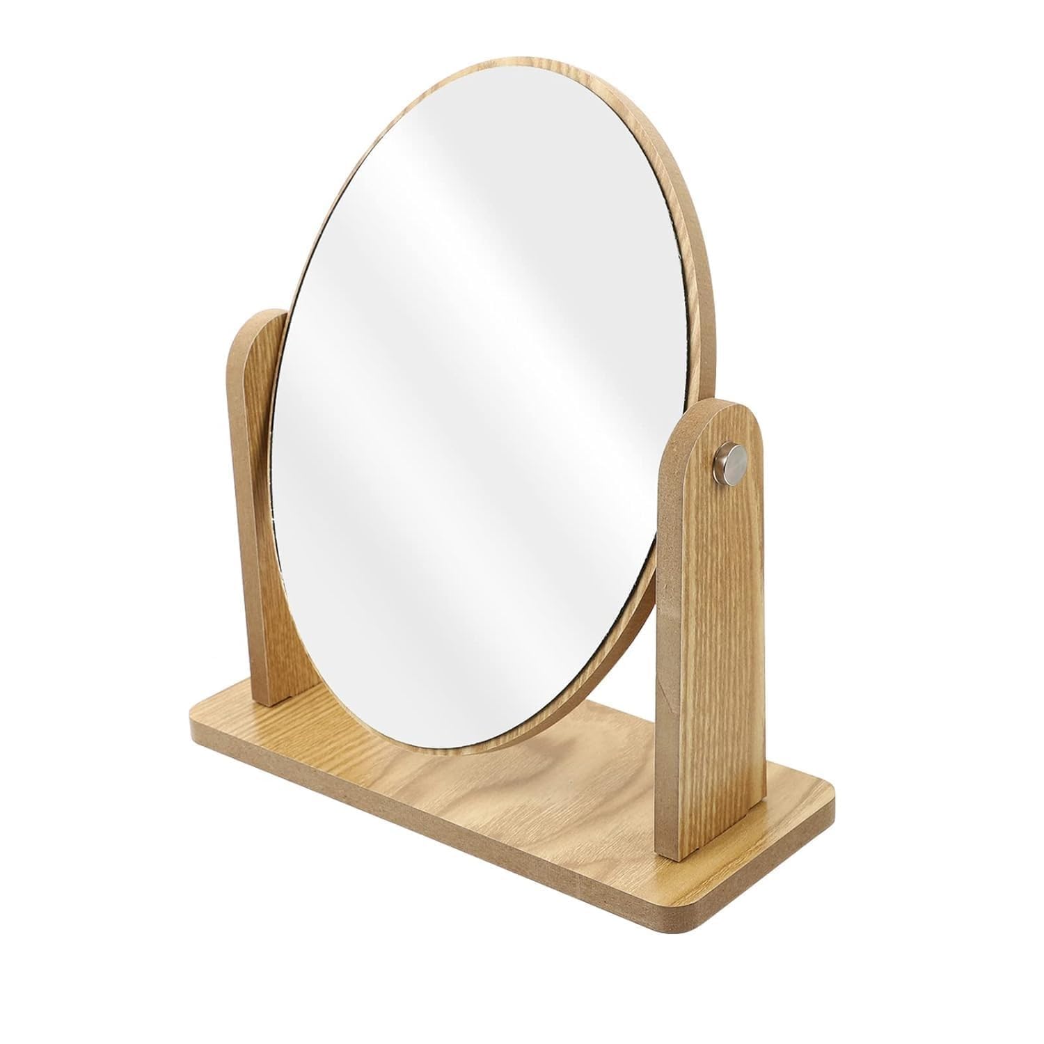 Kanhom Wooden Desk Makeup Mirror with 360 Degree Rotatable Round Glass - Tabletop Vanity Mirror with Bamboo Stand for Bedroom Bathroom Dressing Table | Cosmetic Mirror for Daily Grooming Use