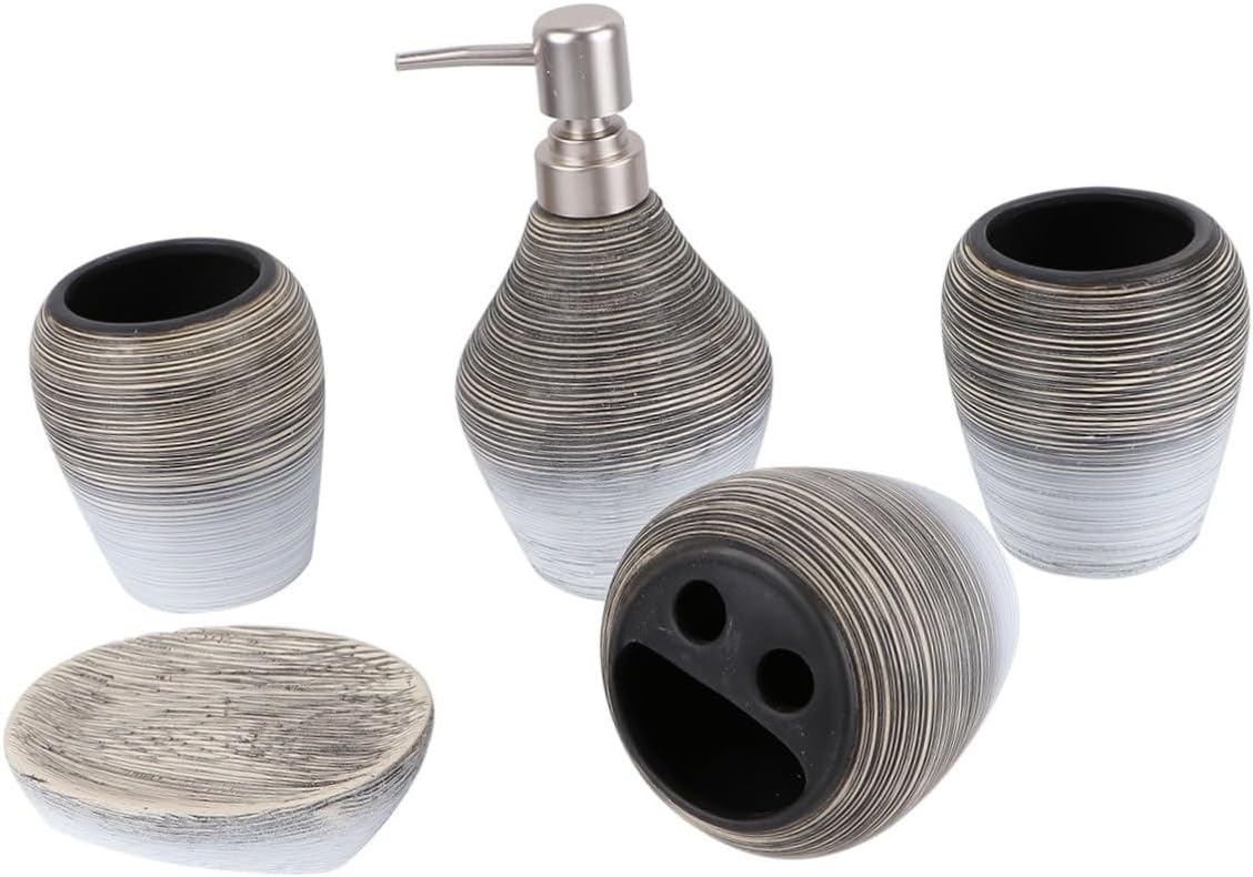 Unomor 5Pcs Ceramic Bathroom Home Gargle Cup Toothbrush Holder Travel Toothbrush Cup Soap Dish Lotion Bottle Compact Lightweight Bathroom Accessories for Practical Use