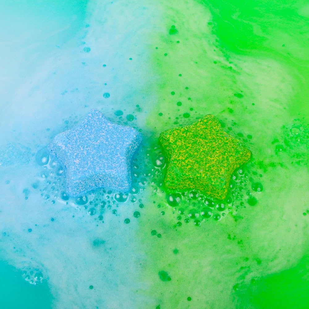 ZIMPLI - Lot de 4 Baff Bombz Étoiles, Crée Une Aventure colorée et pétillante à l’Heure du Bain, Bombes de Bain effervescentes, Jouet de Bain, Petits Cadeaux pour Chaussettes de Noël