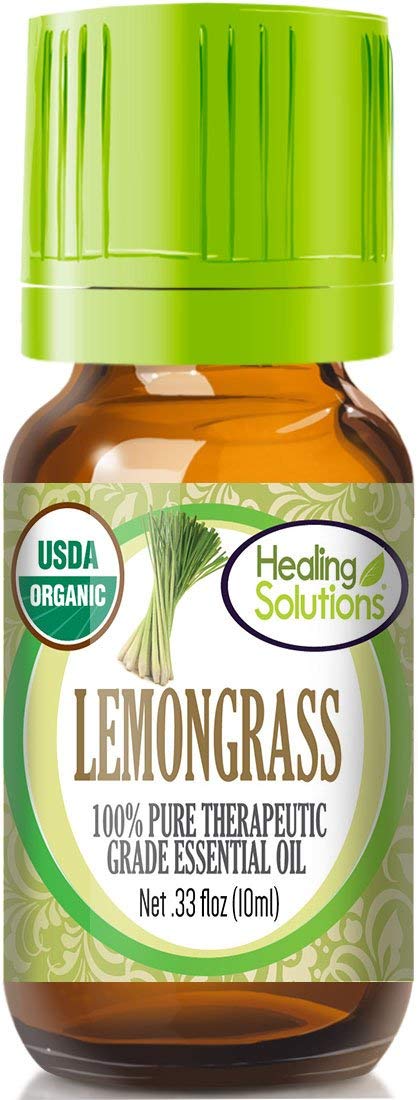 Healing Solutions Organic Lemongrass Essential Oil, Undiluted & Pure for Bees, 0.33 oz (10ml)
