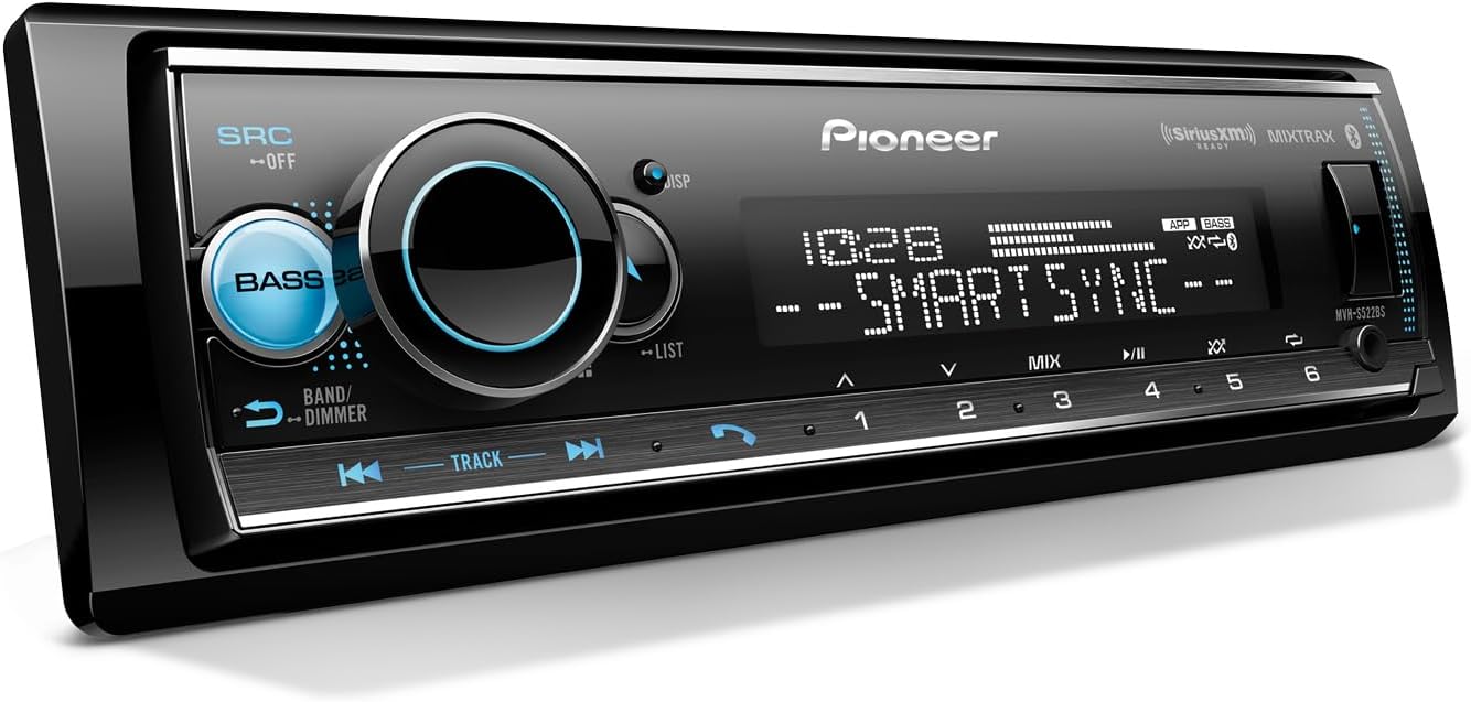 MVH-S522BS Bluetooth Car Stereo with USB/AUX Inputs, Pioneer Smart Sync, and Hands-Free Calling for Enhanced in-Car Audio Experience.