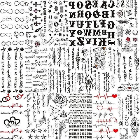 Moheer 18 Sheets Black Inspired Quotes Temporary Tattoos For Women Men Long Lasting Realistic Words Letter Fake Tattoos Kids Adult Cross Ecg Infinity Star Arm Neck Face Finger Temp Tatoo Sticker Girls Cover