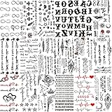Moheer 18 Blatt Schwarz Inspirierte Zitate Temporäre Tattoos Frauen Männer, Worte Brief Klebe Tattoos Erwachsene Kinder Kreuz EKG Unendlichkeit Arm Hals, Fake Gesicht Tatoos Zum Aufkleben Auf Die Haut