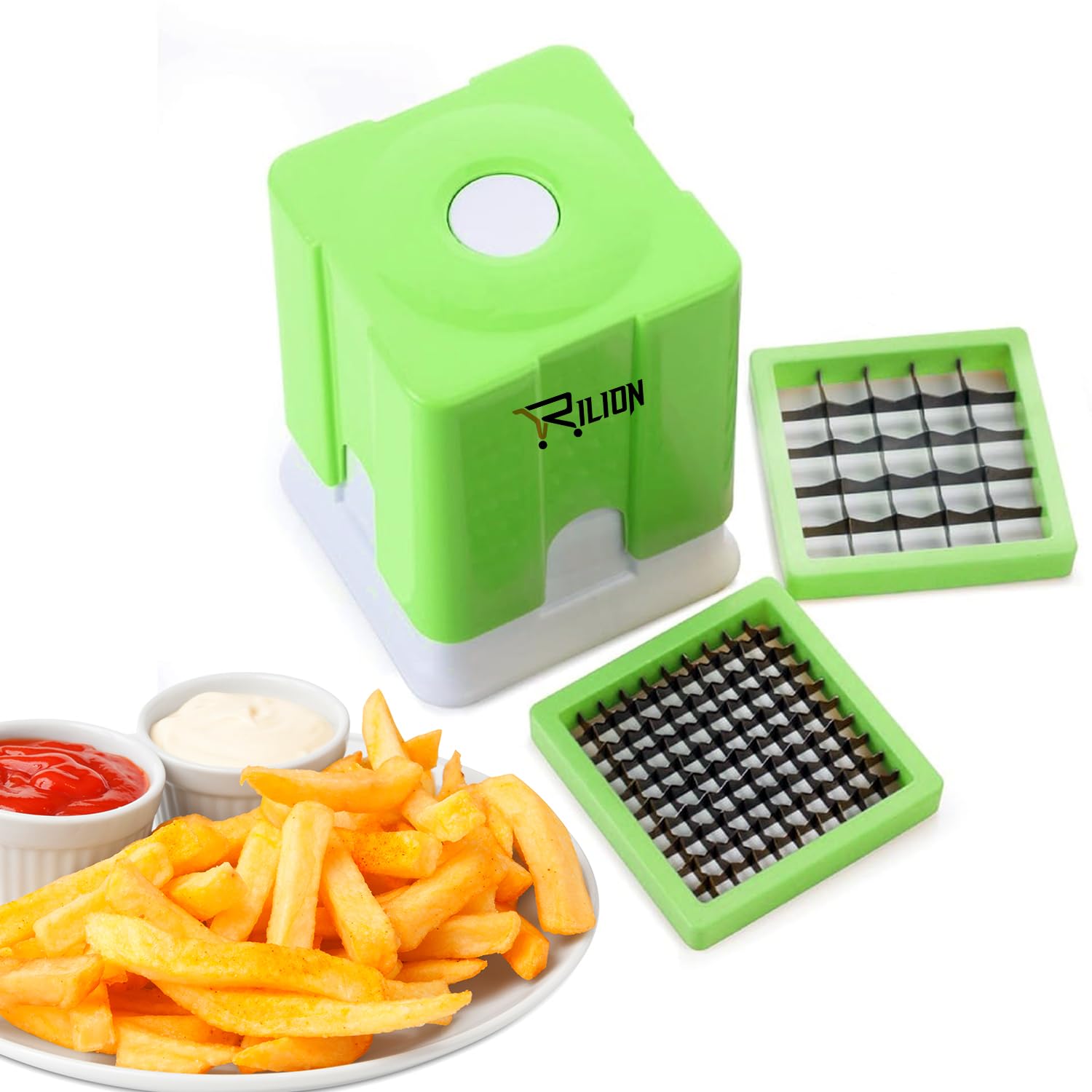 RILION French Fries Cutter/Finger Chips/Potato Chip Maker/Dicer/Potato Chopper Direct Push Function Stainless Steel Blades - ABS Unbreakable Vegetable Finger Chips Cutter Dicer
