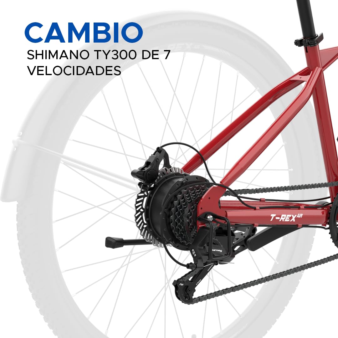 EMotorad T-Rex Air | Bicicleta Eléctrica MTB 29" para Adultos | Motor 250W 40Nm | Batería Extraíble 36V 13Ah | Frenos Hidráulicos | Shimano 7 Velocidades | Suspensión 100 mm | Hasta 65 km de Autonomía
