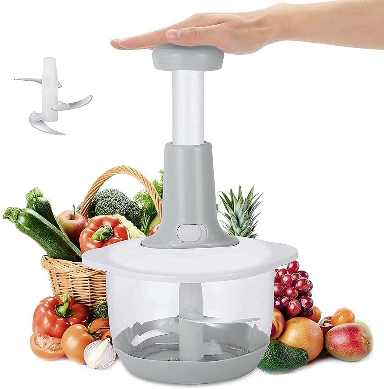 Rexmon Plastic Food Chopper, Steel Large Manual Hand-Press Vegetable Chopper Mixer Cutter to Cut Onion, Salad, Tomato, Potato-image-14