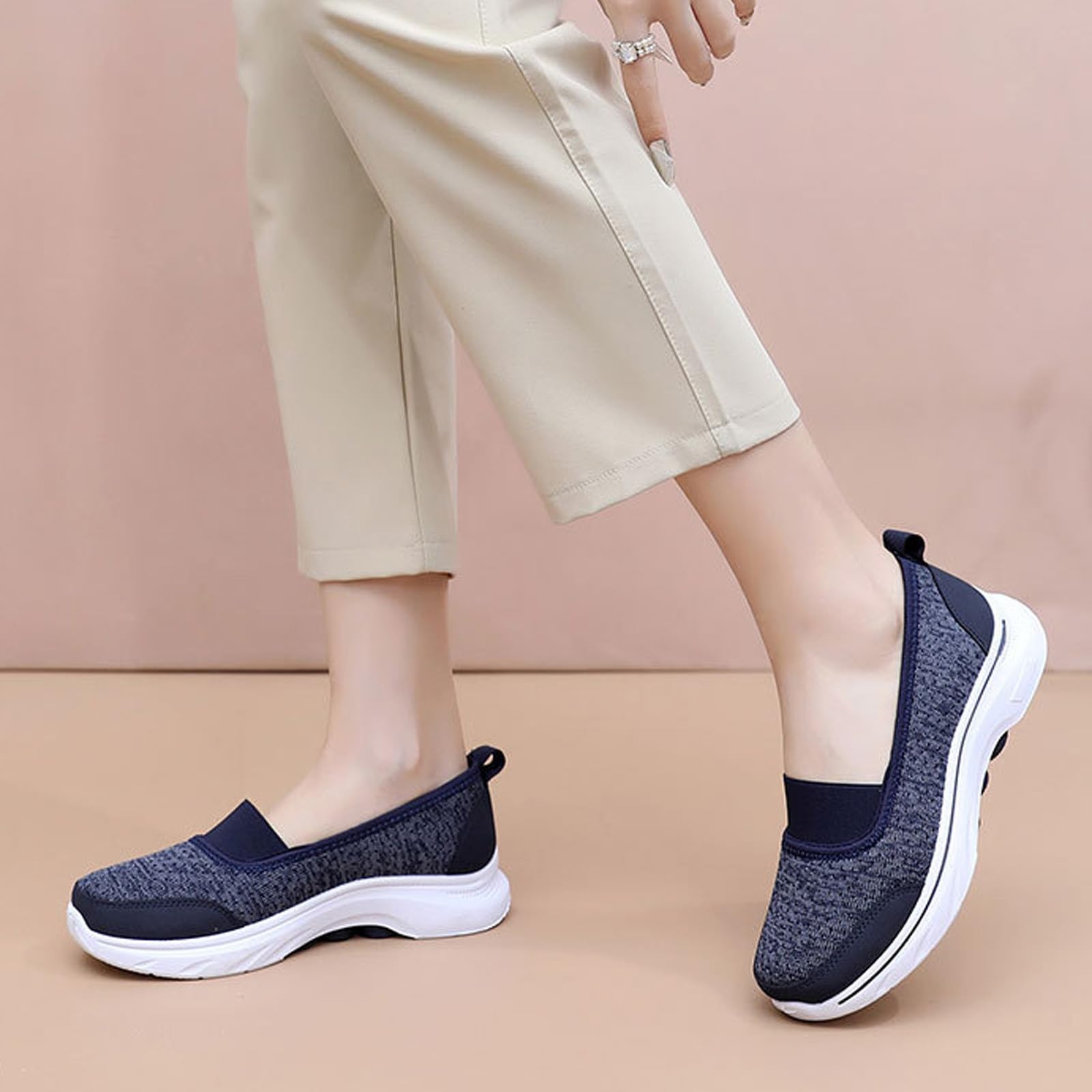 Zapatos para mujer de punto elástico para caminar, informales, transpirables, con soporte de arco, puntera redonda, ligeros, para yoga, fitness, tenis, mamá