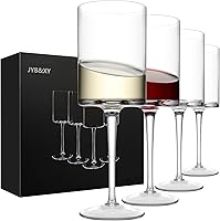 JYBXY Hand Blown Crystal Wine Glasses Set of 4 - Ultra-Thin 0.9mm Rim, Square Design, 15oz Long Stem - Perfect Wedding Anniversary Gift