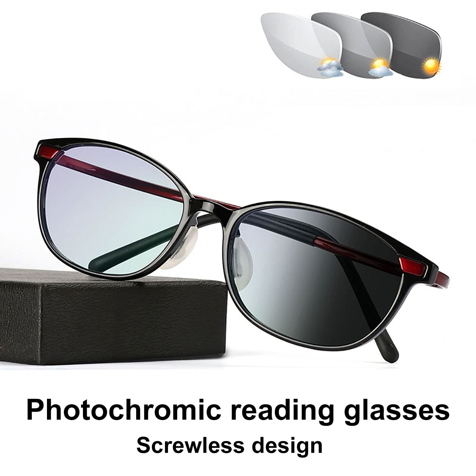 Occhiali da Lettura Fotocromatici Unisex, Materiale PP + Acciaio Cerniere A Molla Includono Lettori Solari, Protezione UV400, Senza Viti (Color : Black, Size : +1.0)