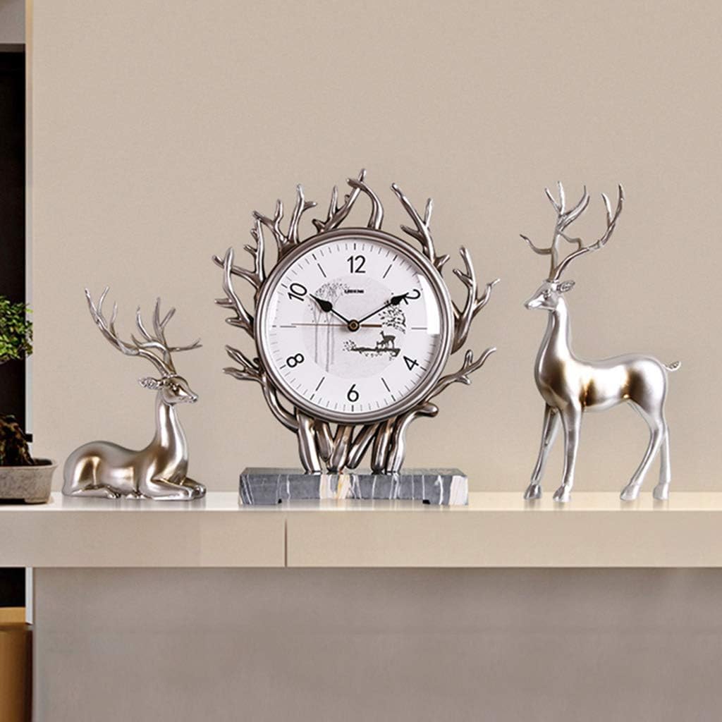 SENJINGHUA Table Clocks For Living Room,Battery Operated Silent Desk Shelf Clock,For Living Room Home Decorative(Color:Silver)