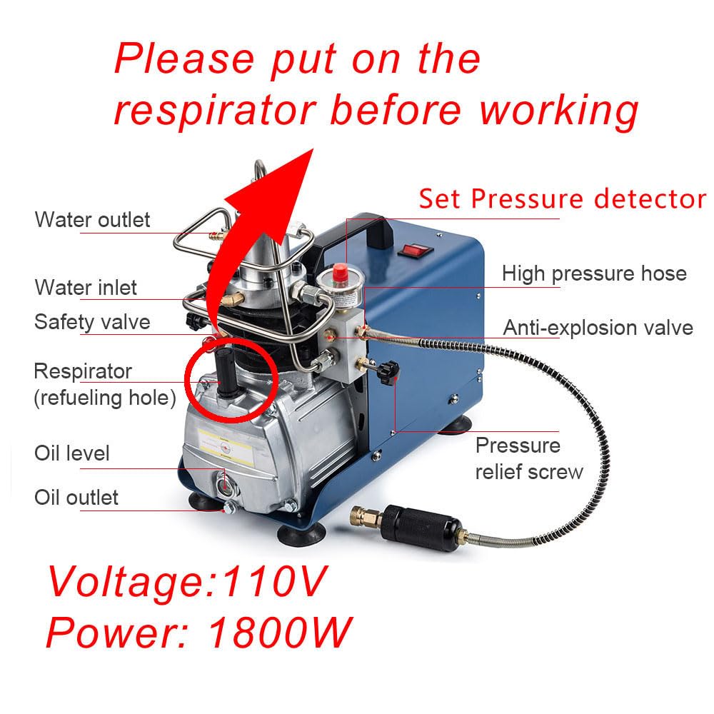 INTSUPERMAI 30MPA Electric Air Compressor - 4500PSI High Pressure Pump With Water Cooling 110V