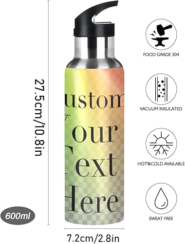 Miniatura 2 de Botella de agua personalizada con tapa de popote de mango ancho, botella deportiva portátil de 20 onzas para fitness, gimnasio y deportes al aire