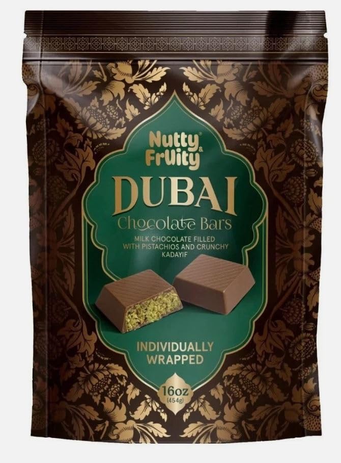 Dubai Chocolate Pralines, Milk Chocolate with Pistachios and Crunchy Kataifi, Individually Wrapped, 7 oz, (1 PACK)